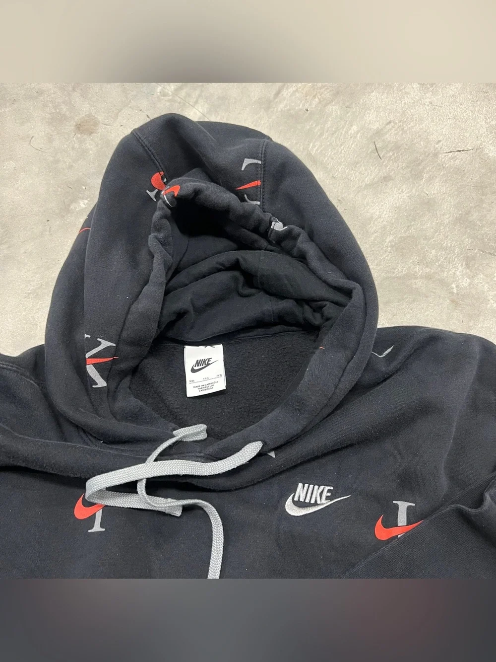 Nike Hoodie Mens Size XXL Black Graphic Y2K AOP Club Fleece Sweatshirt DV9601